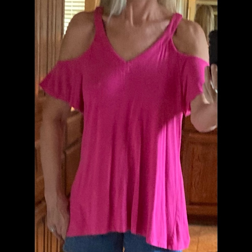 Hot Pink Cold Shoulder Top